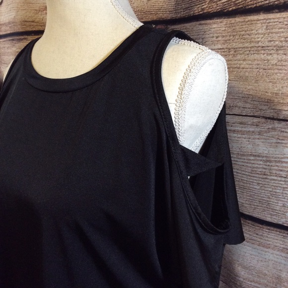 Black Versa cold shoulder tunics with trumpet sleeves main image 1